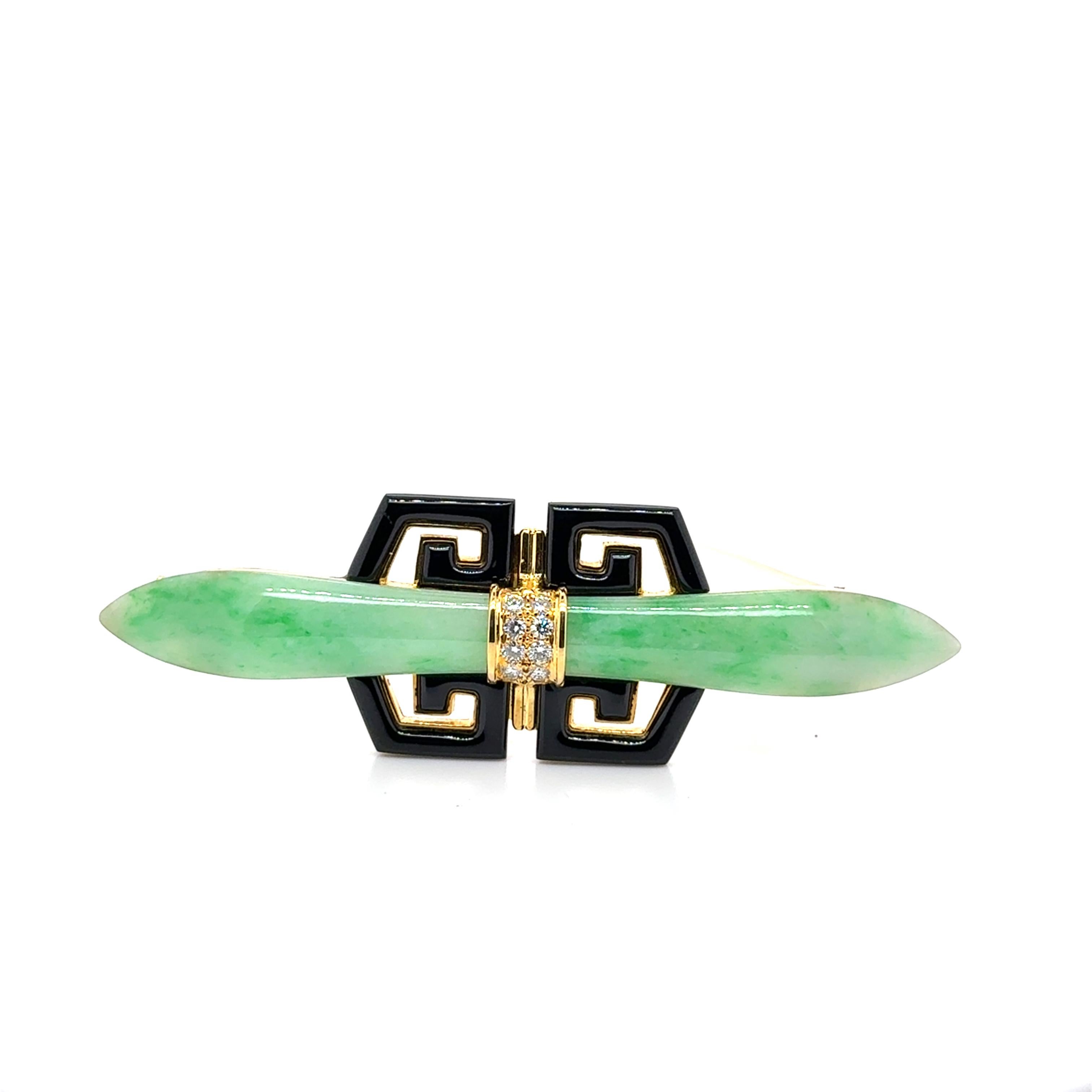 da uomo o donna Spilla in oro 18k con giada e diamanti in vendita