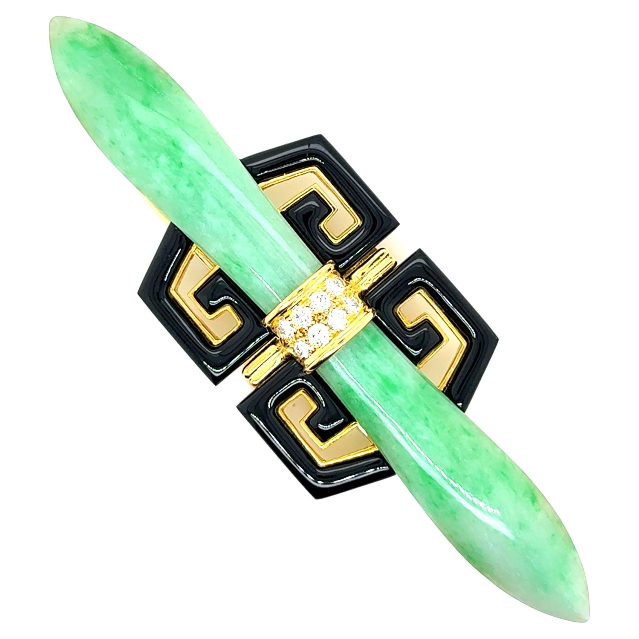 Spilla in oro 18k con giada e diamanti