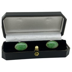 Gemelos de eslabón de cadena retro c1960 de oro de 18 quilates y jade con adornos de bambú