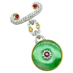 18k Gold Jade Ruby Cts 1.31 Diamond Pin
