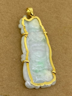 18K Gold & Jadeit Anhänger in Form eines chinesischen Salbei auf 18K Gelbgold Kette