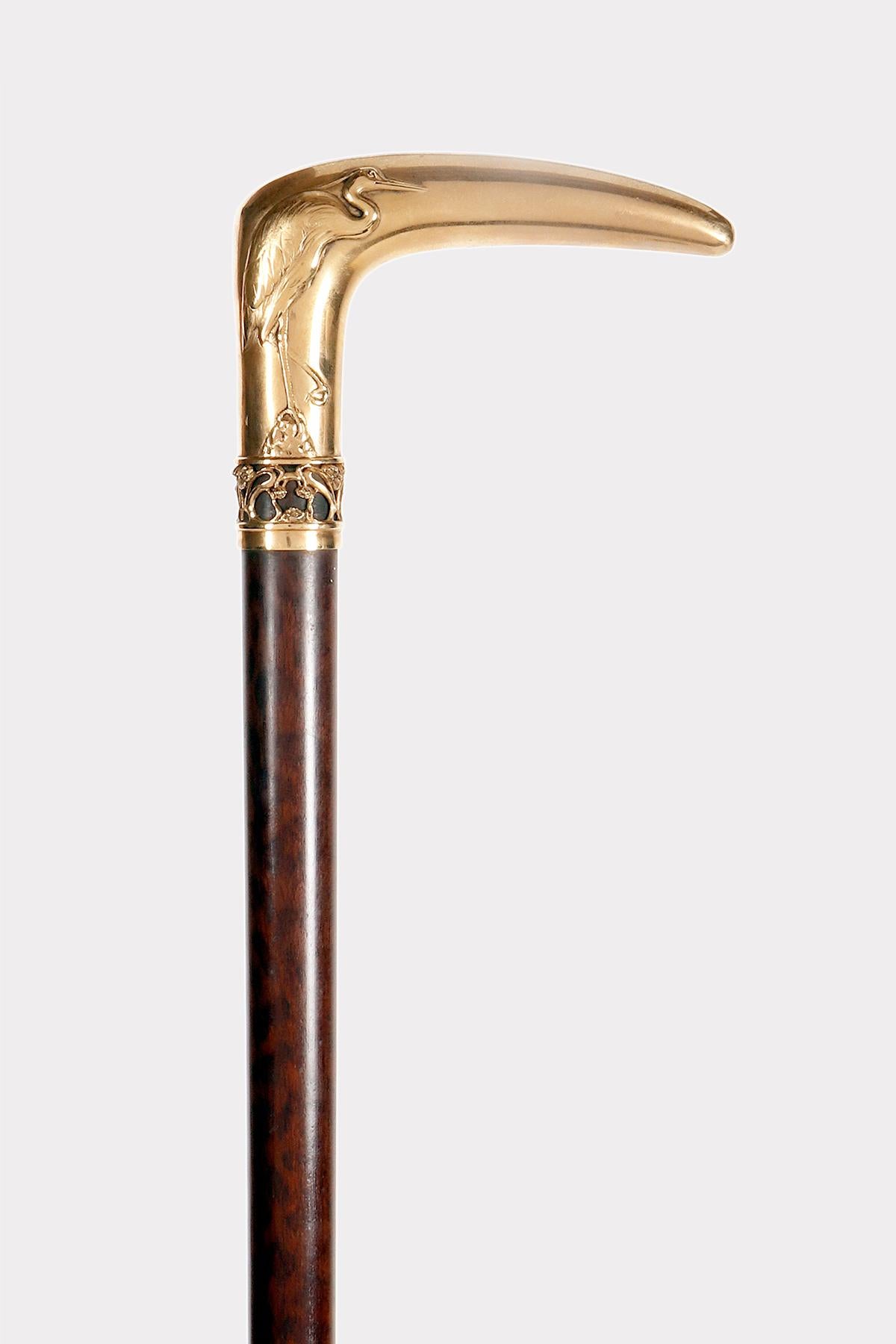 Joya de oro de 18 quilates Bastón que representa una garza, de Plisson y Hartz, París 1900. Art Nouveau en venta