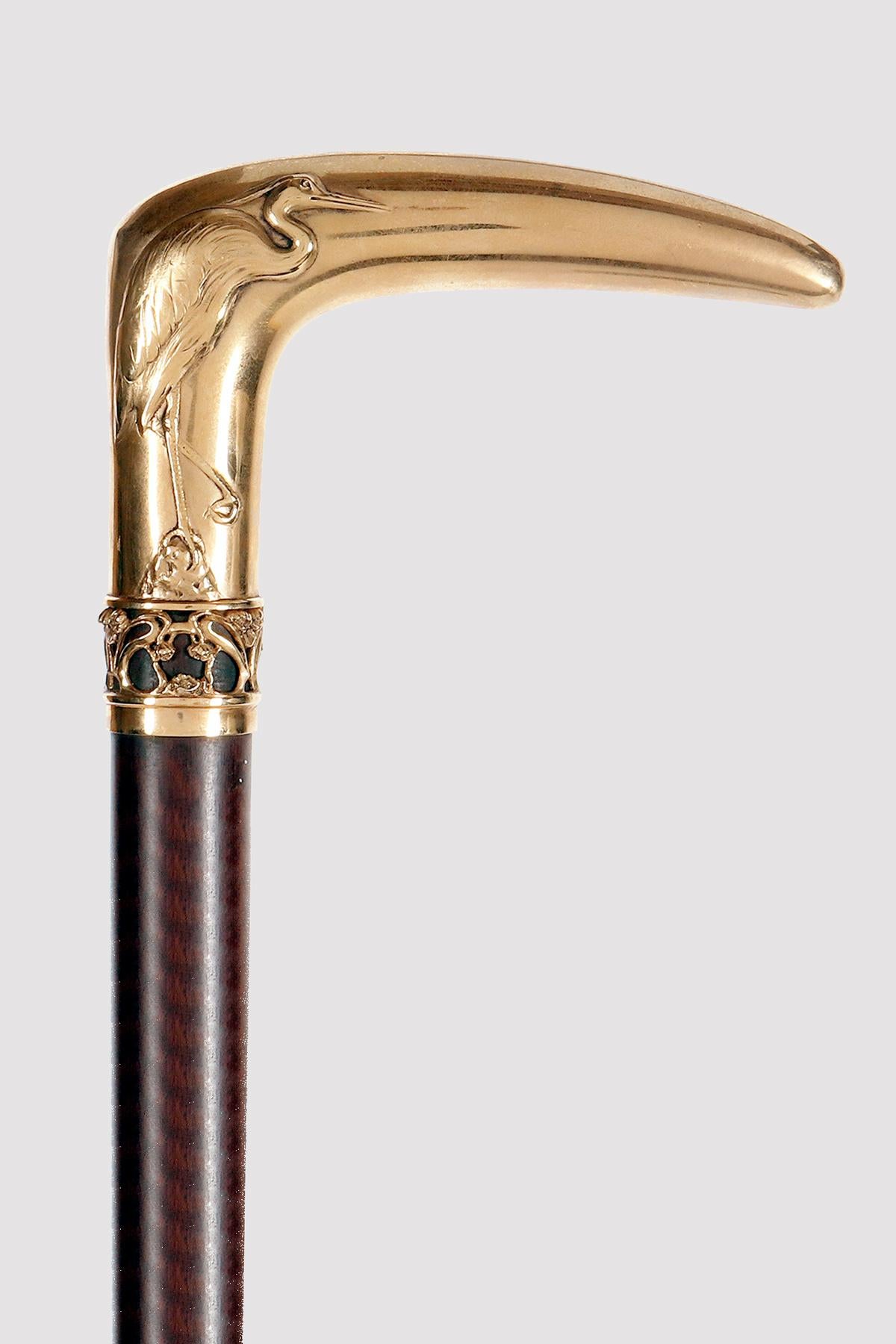 Joya de oro de 18 quilates Bastón que representa una garza, de Plisson y Hartz, París 1900. Francés en venta
