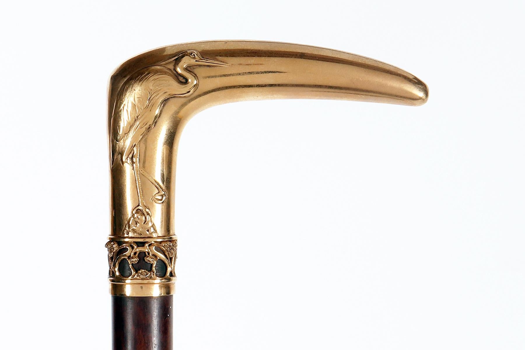 Joya de oro de 18 quilates Bastón que representa una garza, de Plisson y Hartz, París 1900. en Bueno estado para la venta en Milan, IT