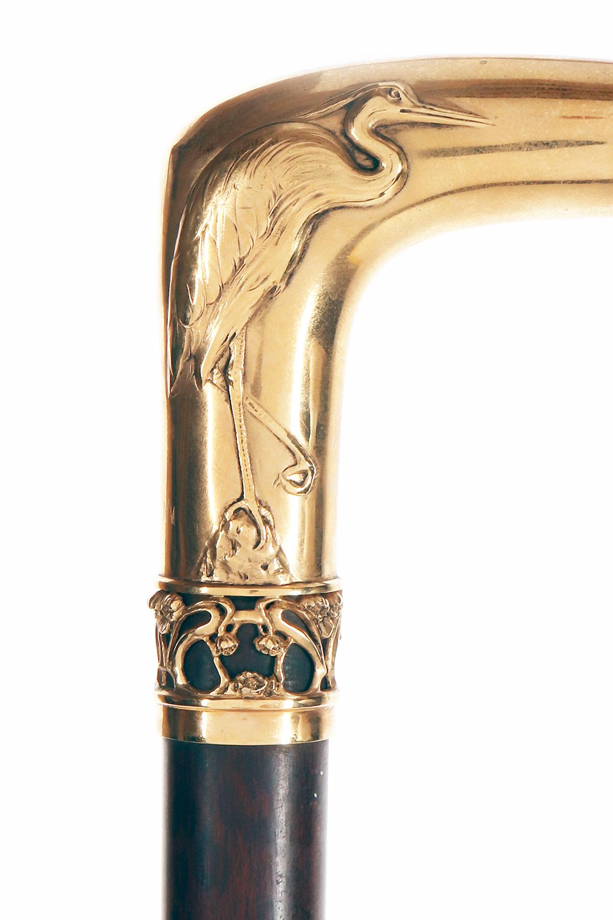 Joya de oro de 18 quilates Bastón que representa una garza, de Plisson y Hartz, París 1900. siglo XX en venta