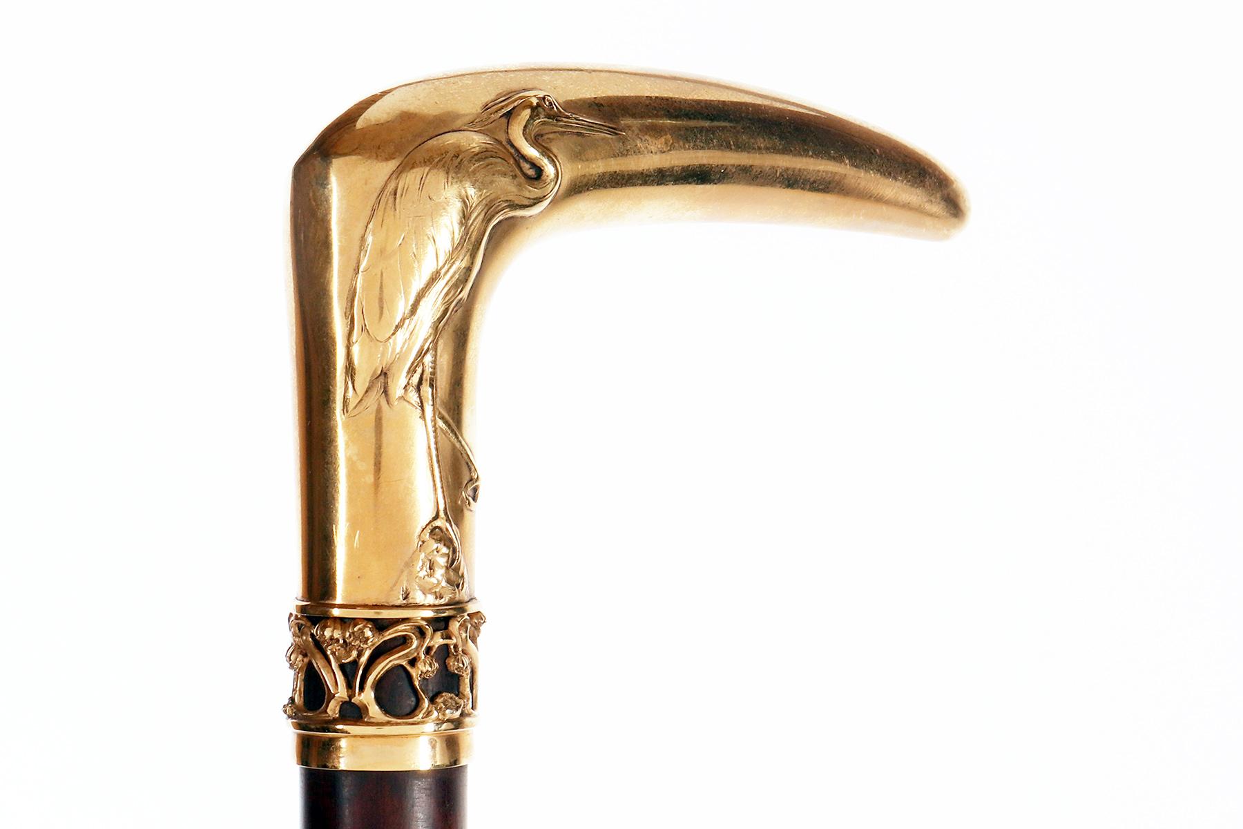 Joya de oro de 18 quilates Bastón que representa una garza, de Plisson y Hartz, París 1900. en venta 1