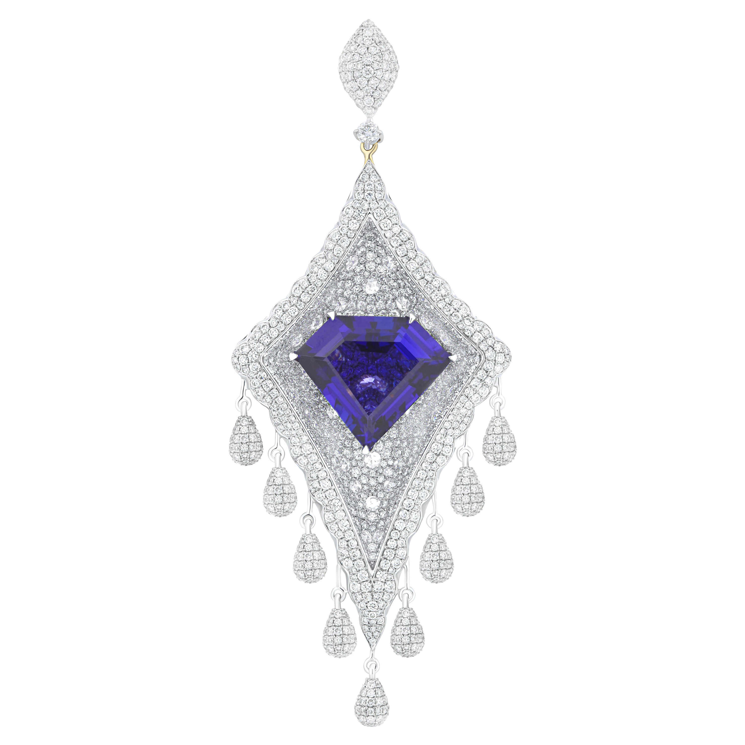 18K Gold Schmuck, Hand-Craft Schmuck, Tansanit & Diamant-Anhänger für Party Wear im Angebot
