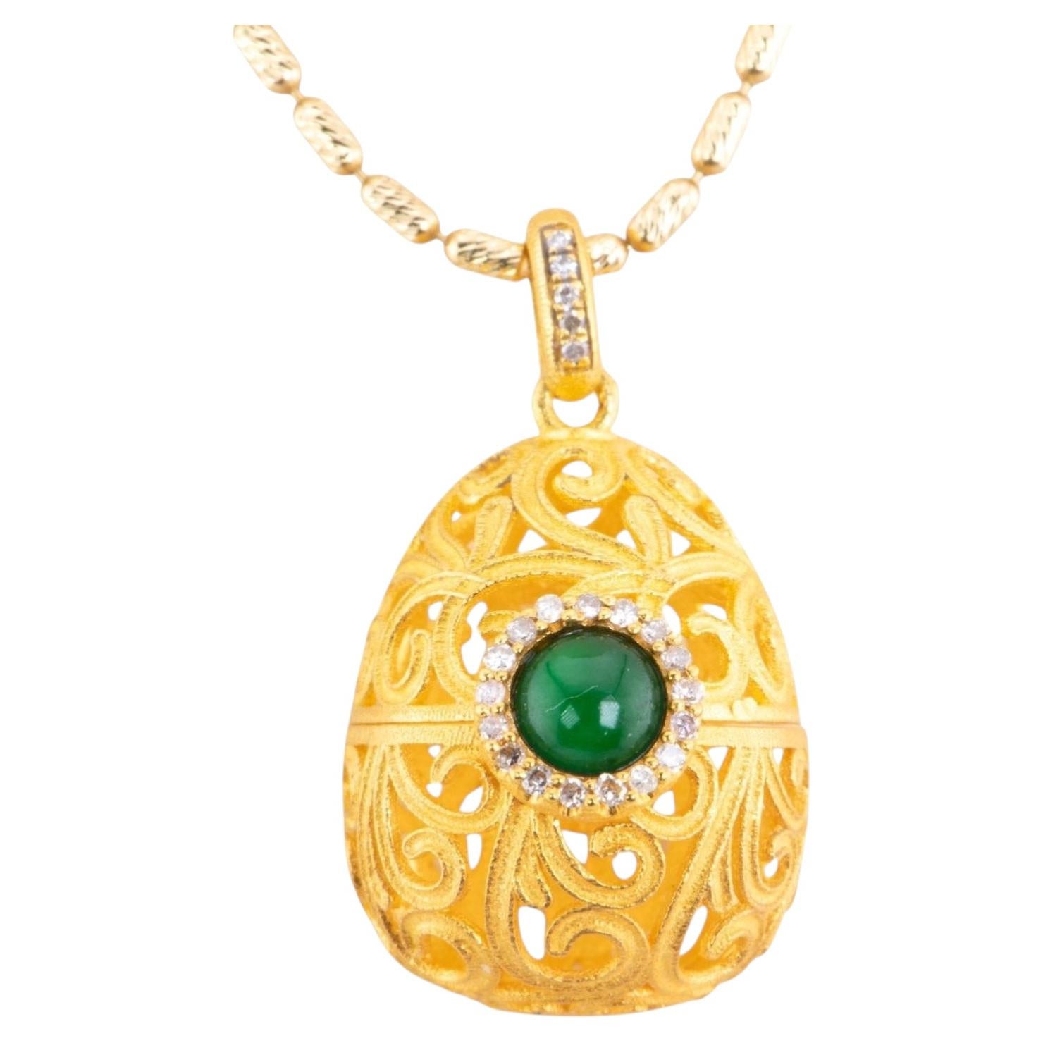 18K Gold Keepsake Sachet Openable Egg Basket with Jadeite and Diamond R4484 For Sale