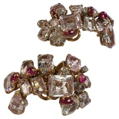18k Gold, Kunzite, Ruby, Diamond Clip-on Earrings
