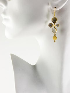 Margery Hirschey 18 Karat Gold Labradorite and Diamond Quatrefoil Earrings