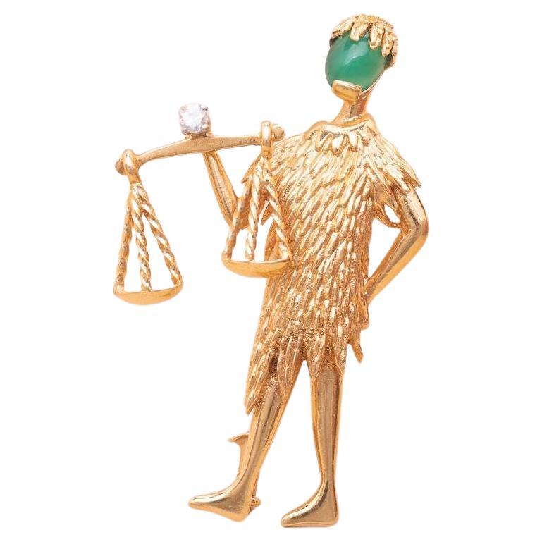 18K Gold Lady Justice Inspired Brooch For Sale