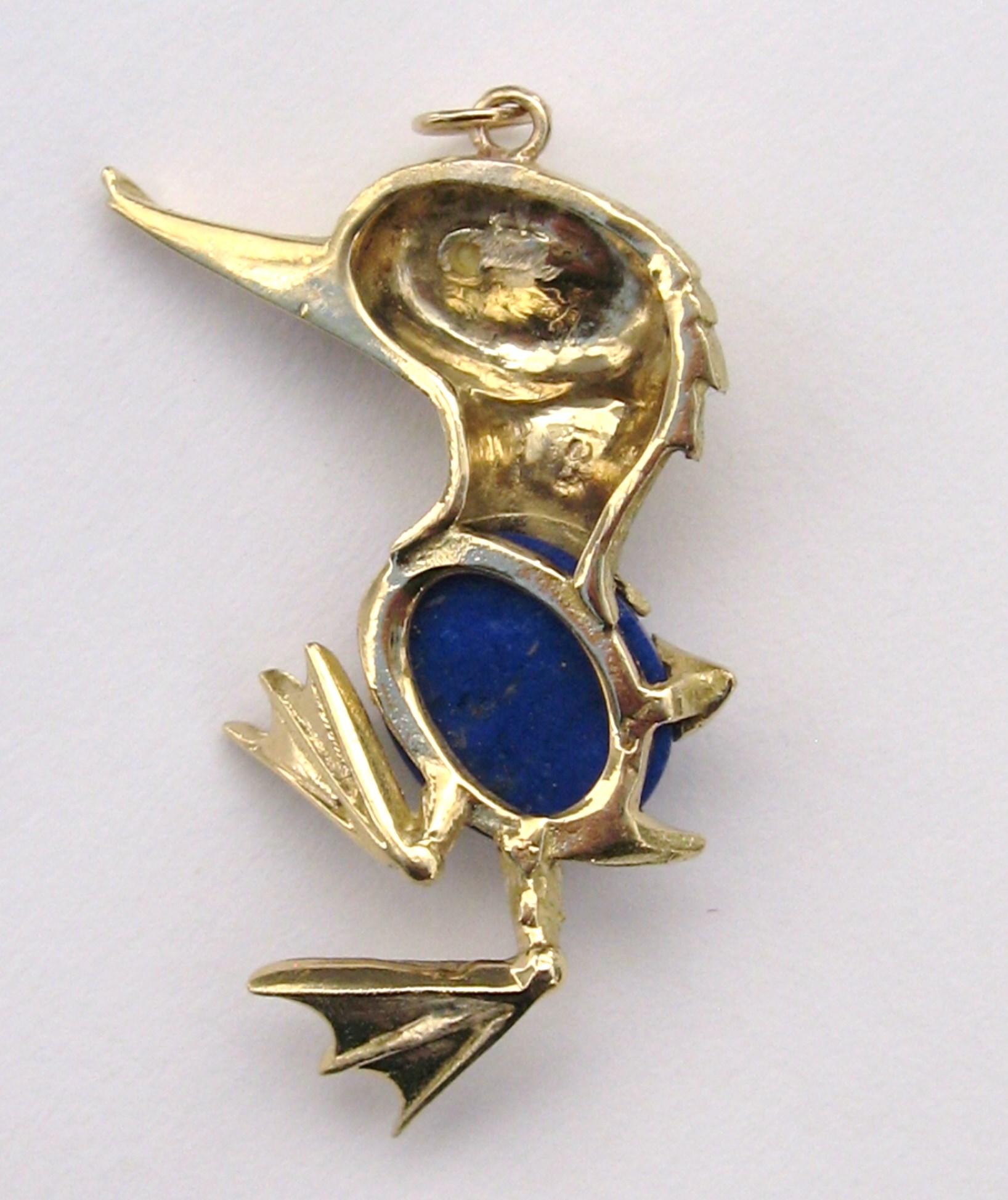 18 Karat Gold Lapis Lazuli Duck Pin Brooch In Good Condition For Sale In Wallkill, NY