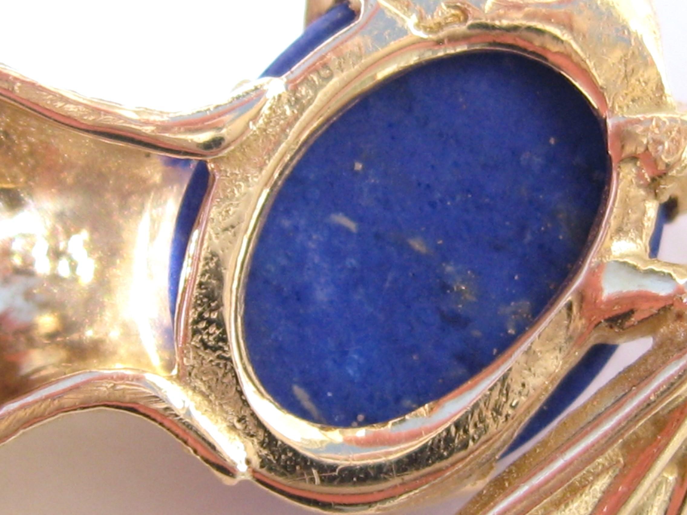 Women's or Men's 18 Karat Gold Lapis Lazuli Duck Pin Brooch For Sale