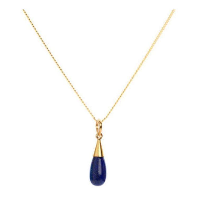Contemporary 18K Gold Lapis Lazuli Third Eye Chakra Droplet Necklace & Earrings Gift Set For Sale