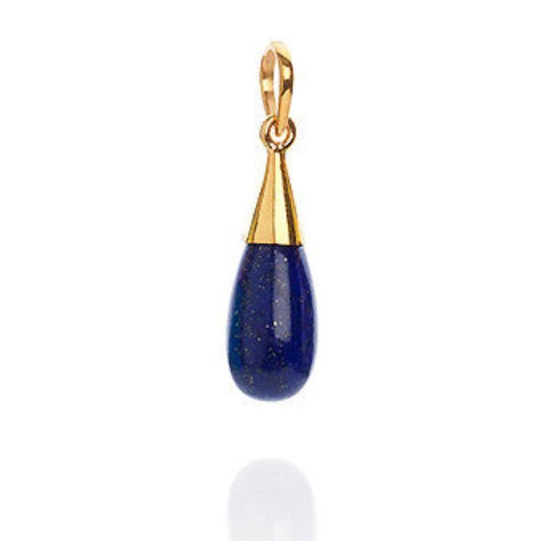 This 18K Gold Lapis Lazuli Third Eye Chakra Droplet Pendant Necklace, an easy to wear everyday simple pendant necklace from Elizabeth Raine's Chakra Gemstone Collection, modelled by Dua Lipa.

Lapis Lazuli is the healing gemstone for the Third Eye