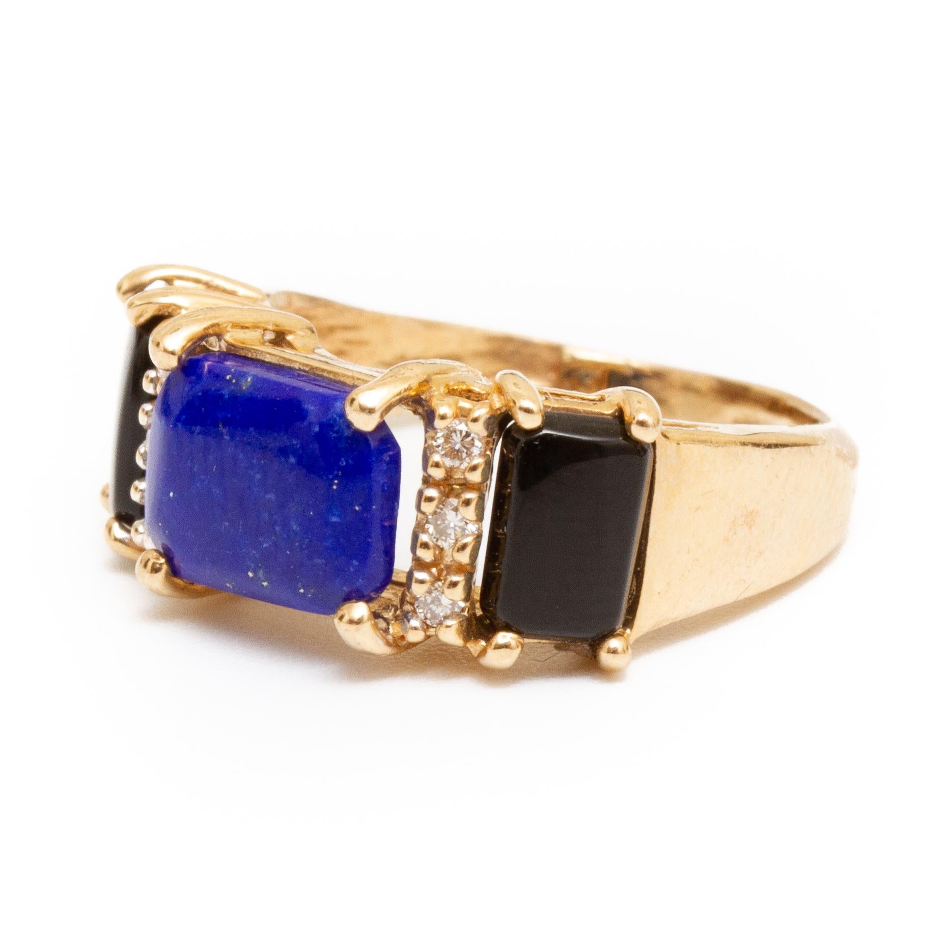 Mixed Cut 18k Gold, Lapis, Onyx and Diamond Ring