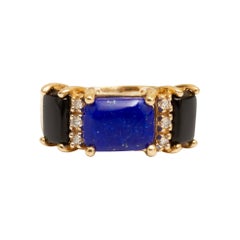 18k Gold, Lapis, Onyx and Diamond Ring