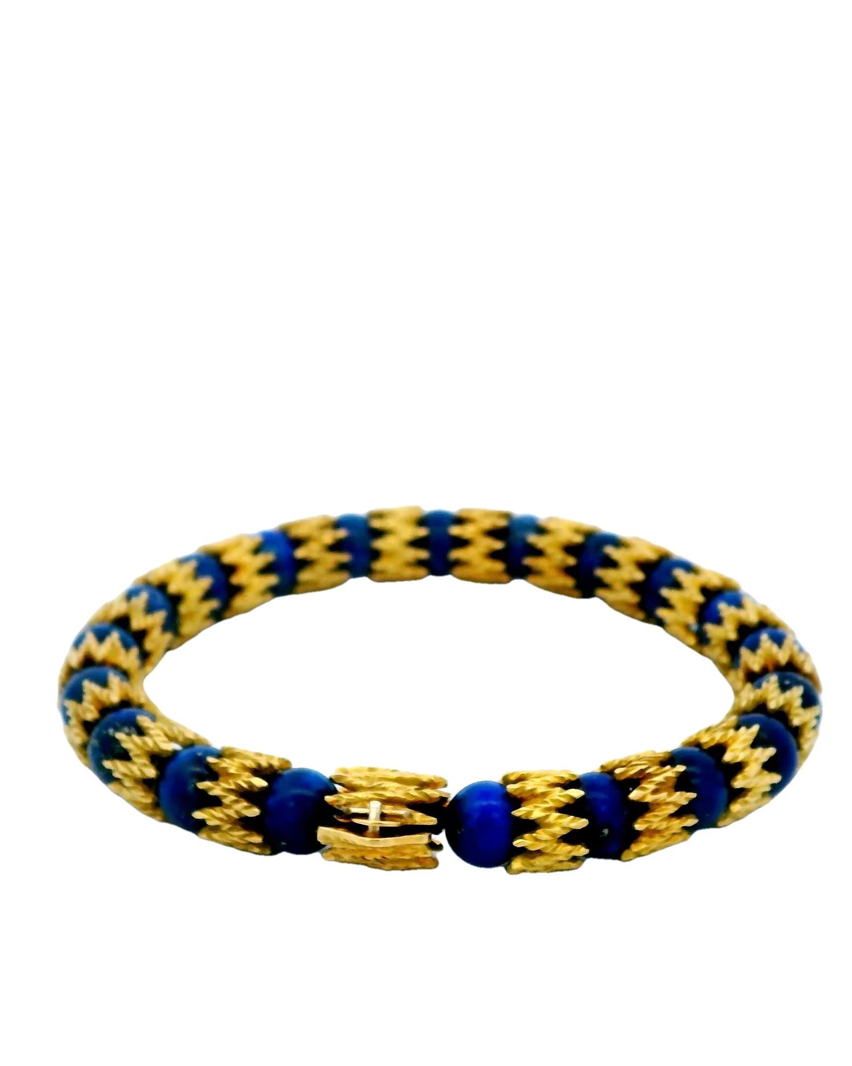 18 Karat Gold & Lapiz Perlen Jagged Link Between Armband (Rundschliff)