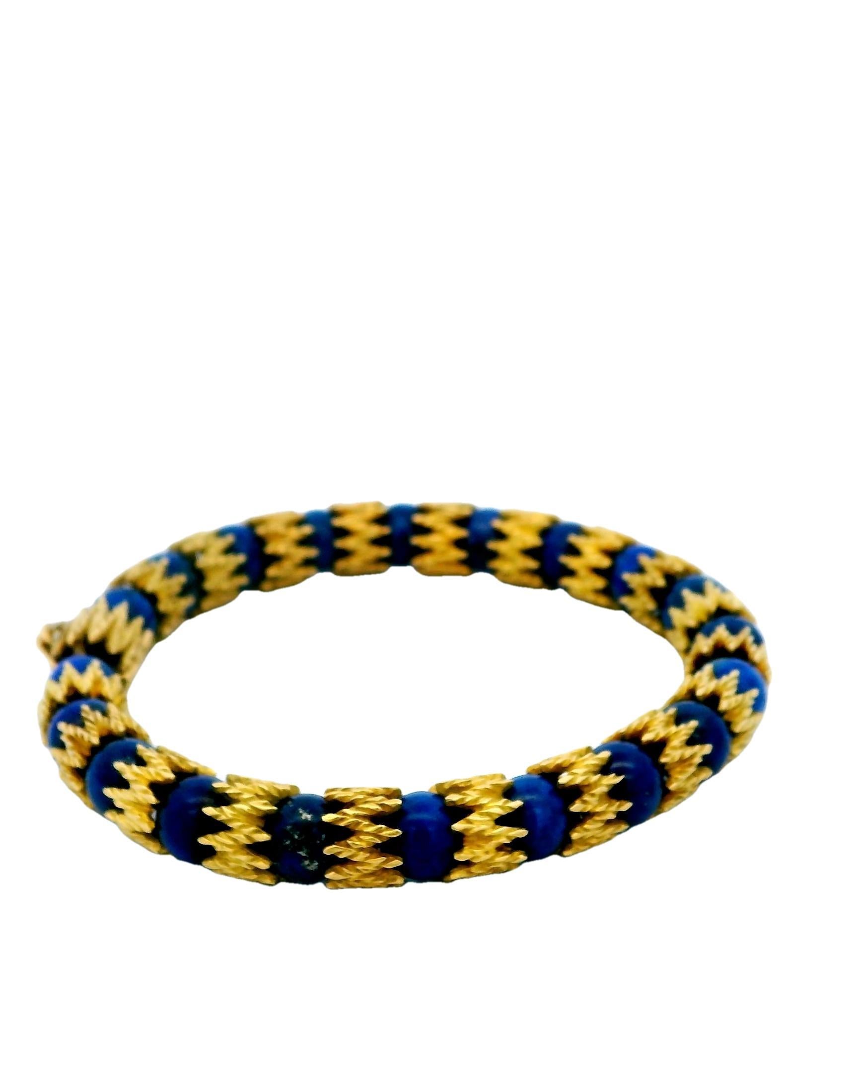 18 Karat Gold & Lapiz Perlen Jagged Link Between Armband im Zustand „Gut“ in Great Neck Plaza, NY