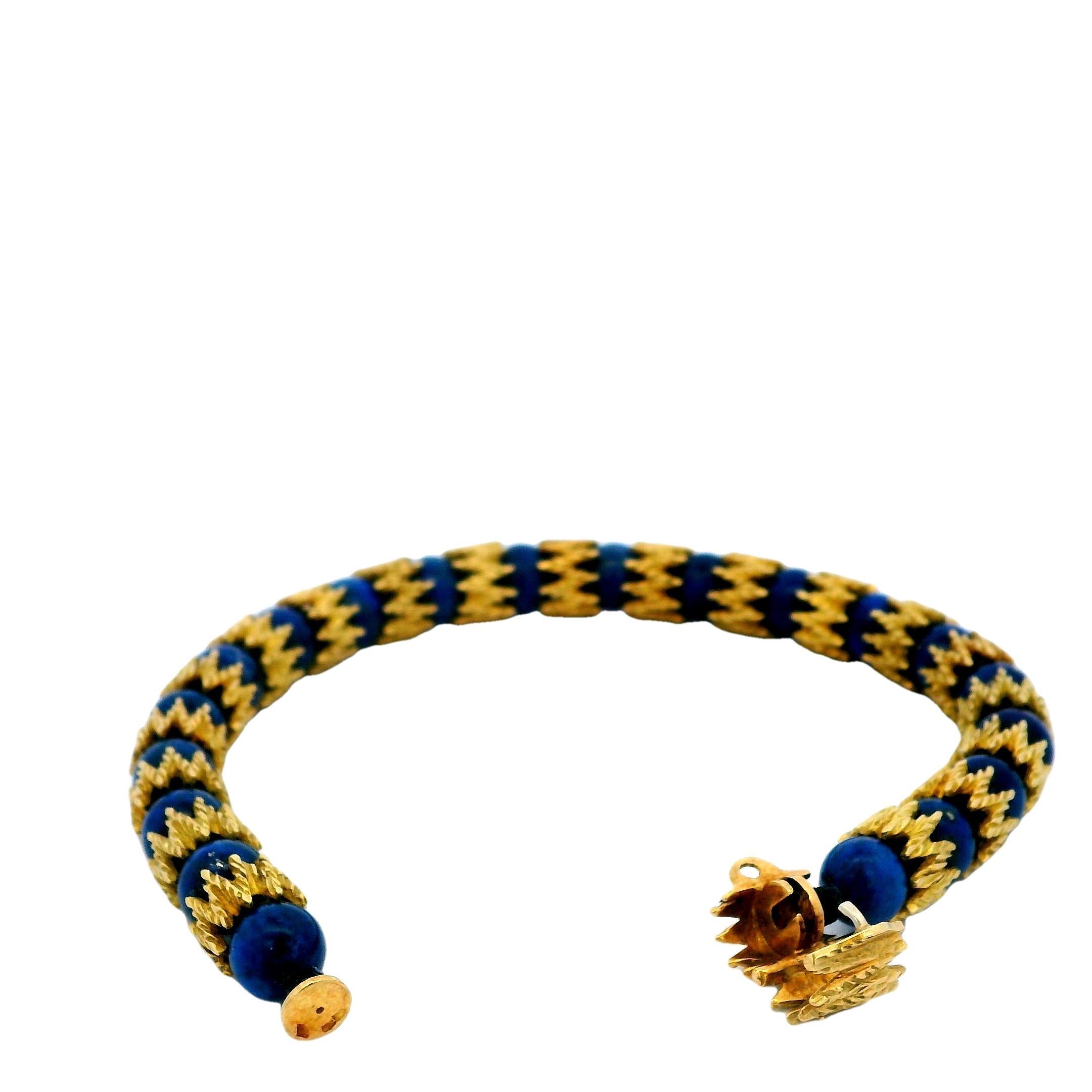 18 Karat Gold & Lapiz Perlen Jagged Link Between Armband für Damen oder Herren