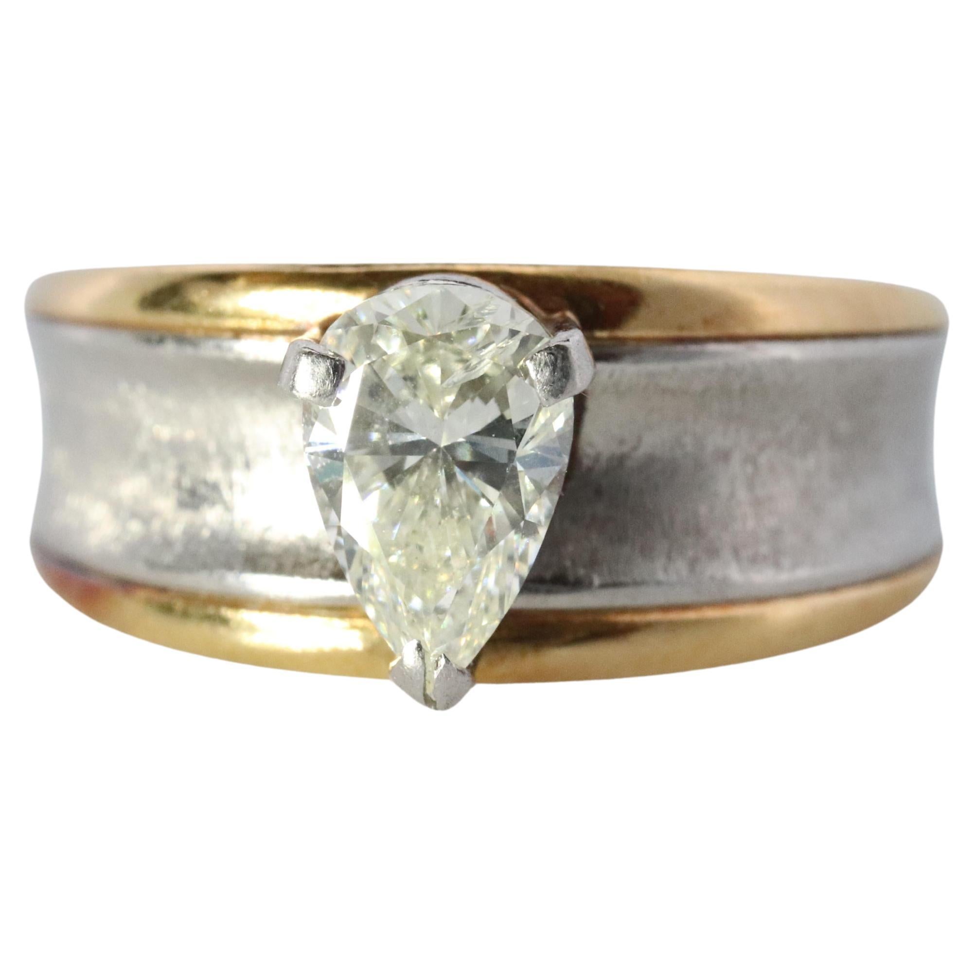 18k Gold LARGE Diamond Pear engagement ring. Platinum and 18k Diamond Solitaire