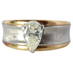 Antique 18k Gold LARGE Diamond Pear engagement ring. Platinum and 18k Diamond Solitaire