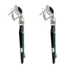 18 Karat Gold Large Sized Jade Onyx Earrings