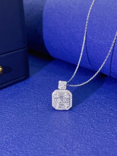 18K Gold Large Square Sugar Pendant Necklace with Natural Diamonds