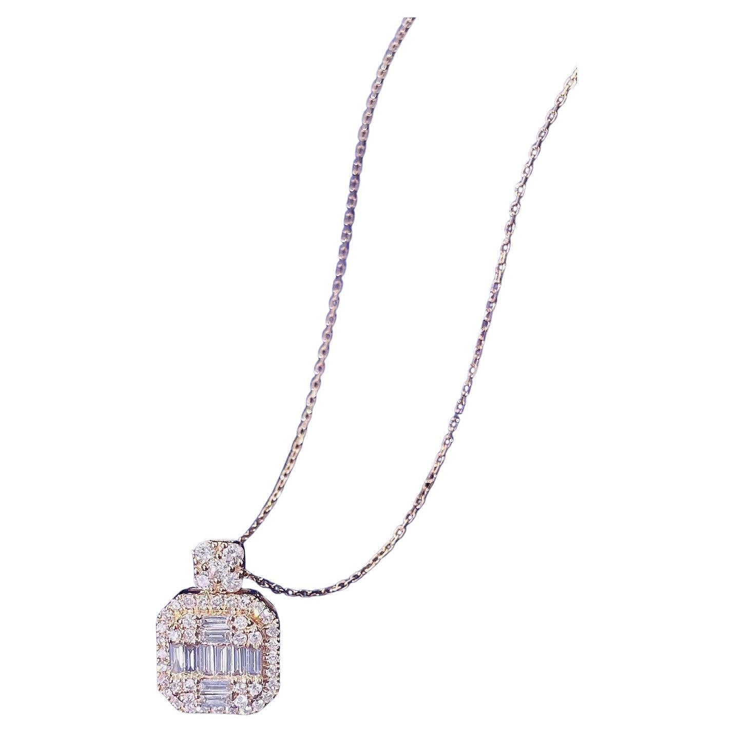 18K Gold Large Square Sugar Pendant Necklace with Natural Diamonds