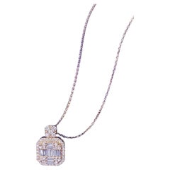 18K Gold Large Square Sugar Pendant Necklace with Natural Diamonds