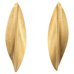 18 Karat Blattgold Ohrringe lange Tropfen Vintage feiner Nachlassschmuck matte Oberfläche