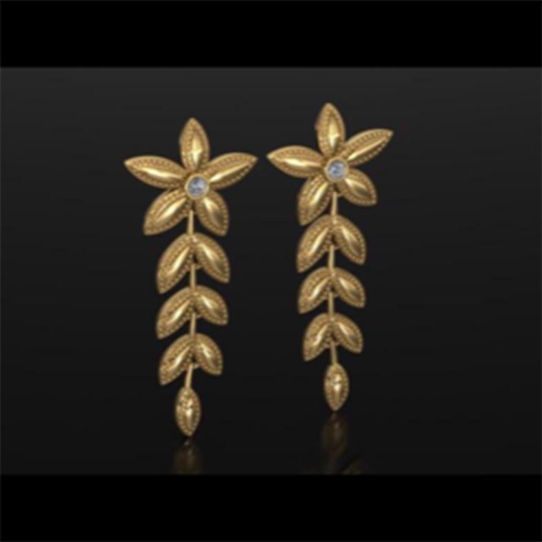 18 Karat Gold Leaf Pattern Earrings with Diamonds In New Condition For Sale In Eugene, OR