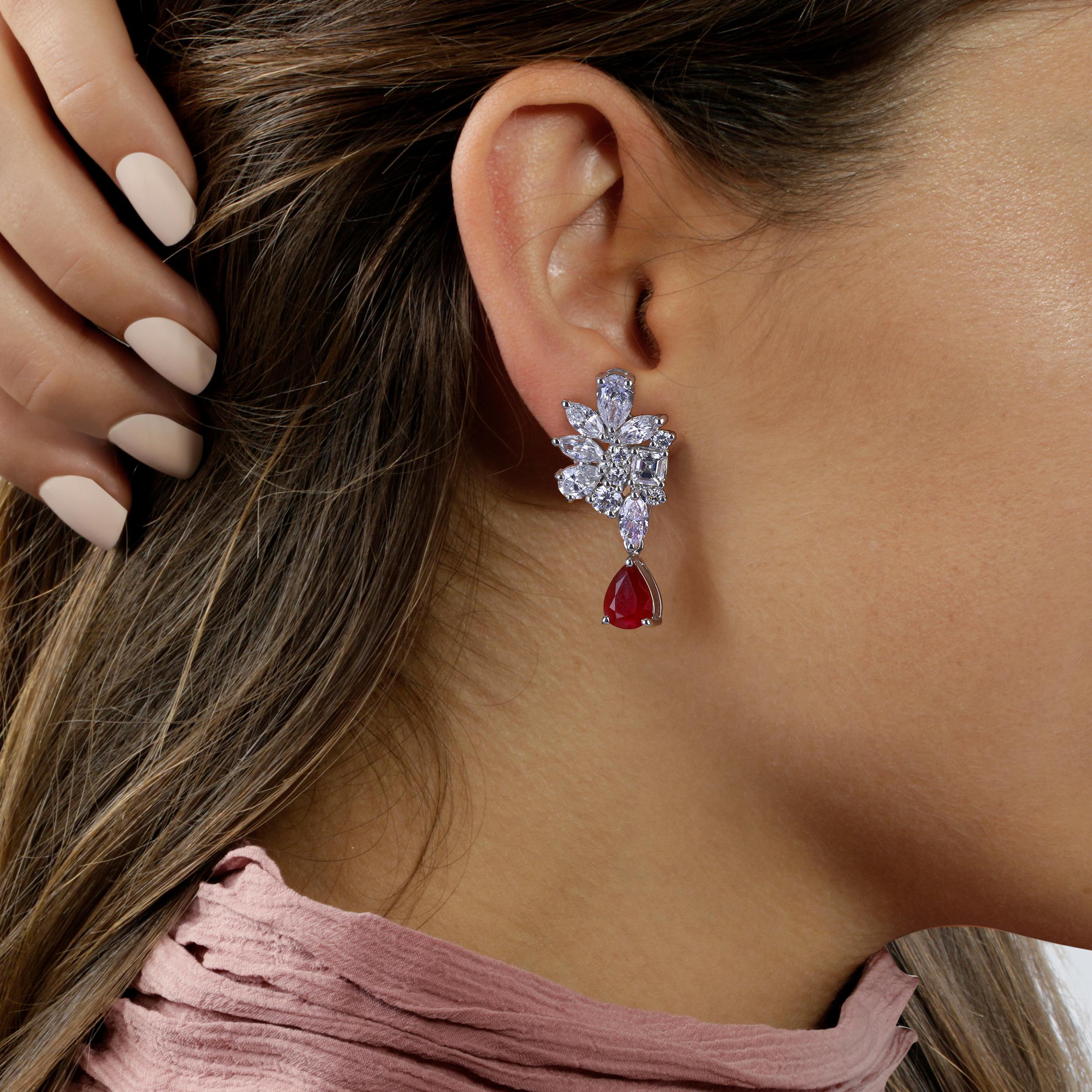Ava's Fancy Ruby Drop Earrings In New Condition For Sale In Los Angeles, CA