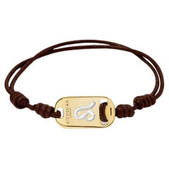 18K Gold Leo Bracelet with Brown Cord