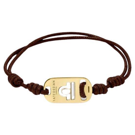 18K Gold Libra Bracelet with Brown Cord For Sale