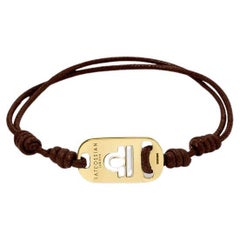 18K Gold Libra Bracelet with Brown Cord