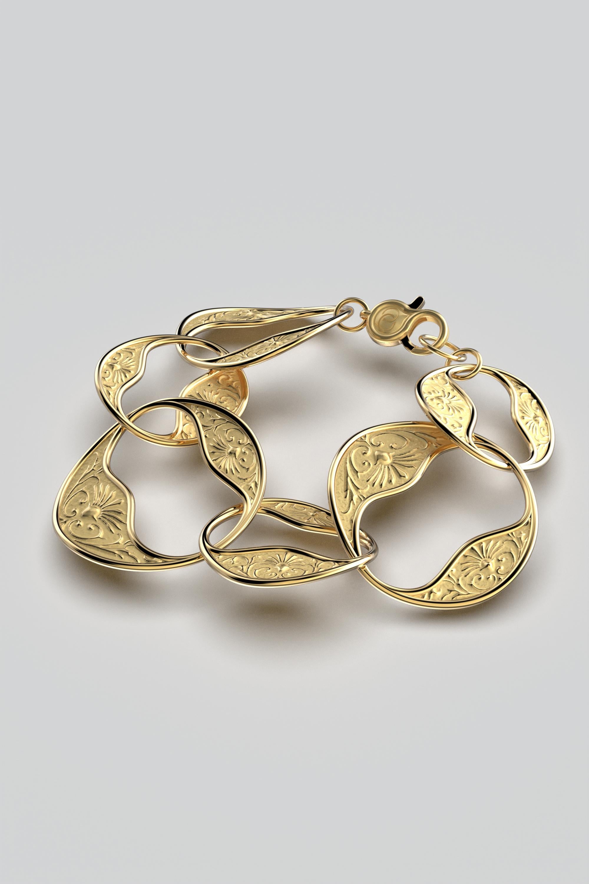 Italienischer Schmuck auf Bestellung.
Opulentes 18k Gold Barock Armband, hergestellt in Italien - Wählen Sie Gelb-, Weiß- oder Roségold. 7,28