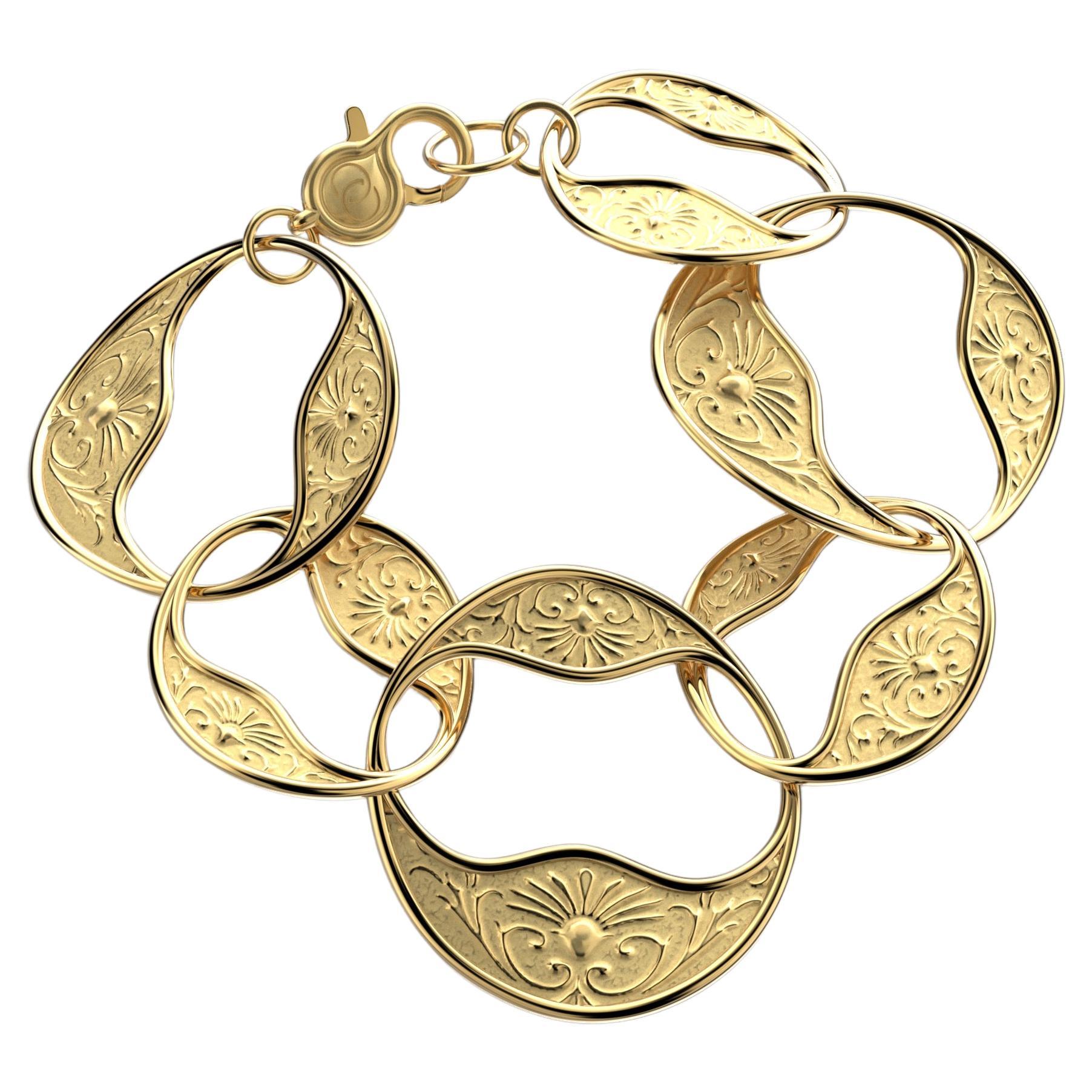 18k Gold Link Bracelet in Baroque Style | Made in Italy by Oltremare Gioielli For Sale