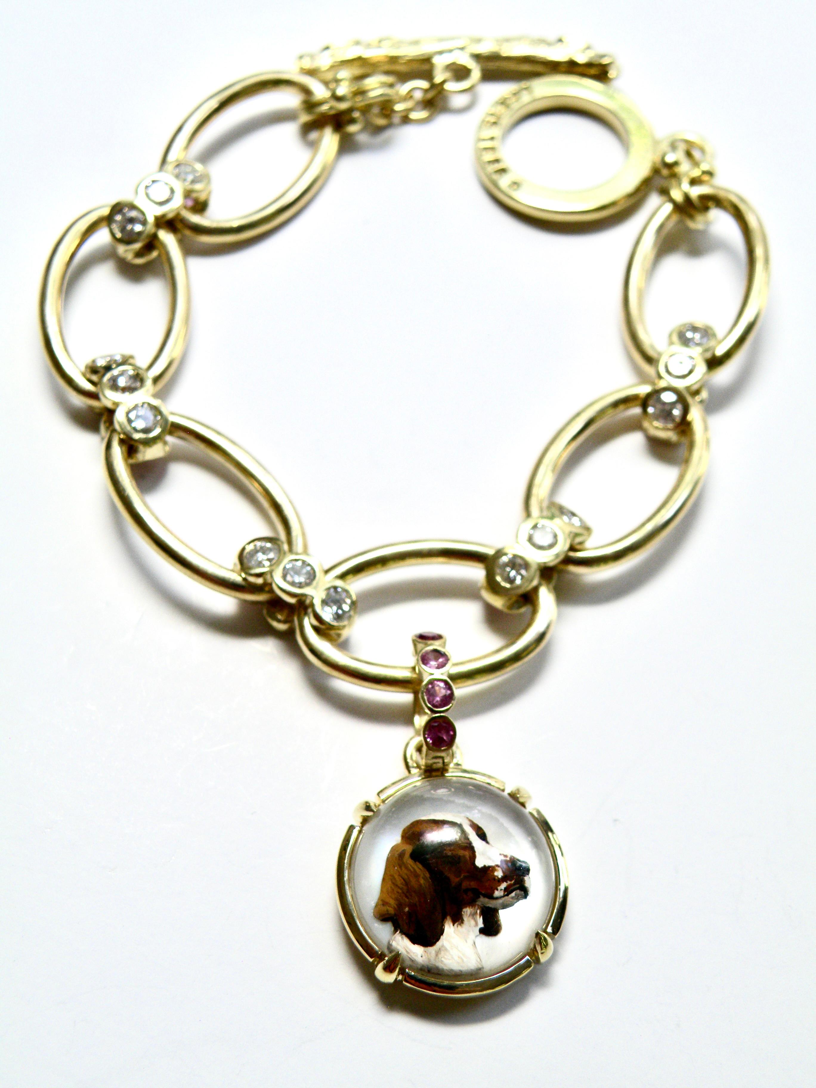 Bracelet à maillons réversible en or 18 carats avec saphir rose/blanc Unisexe en vente