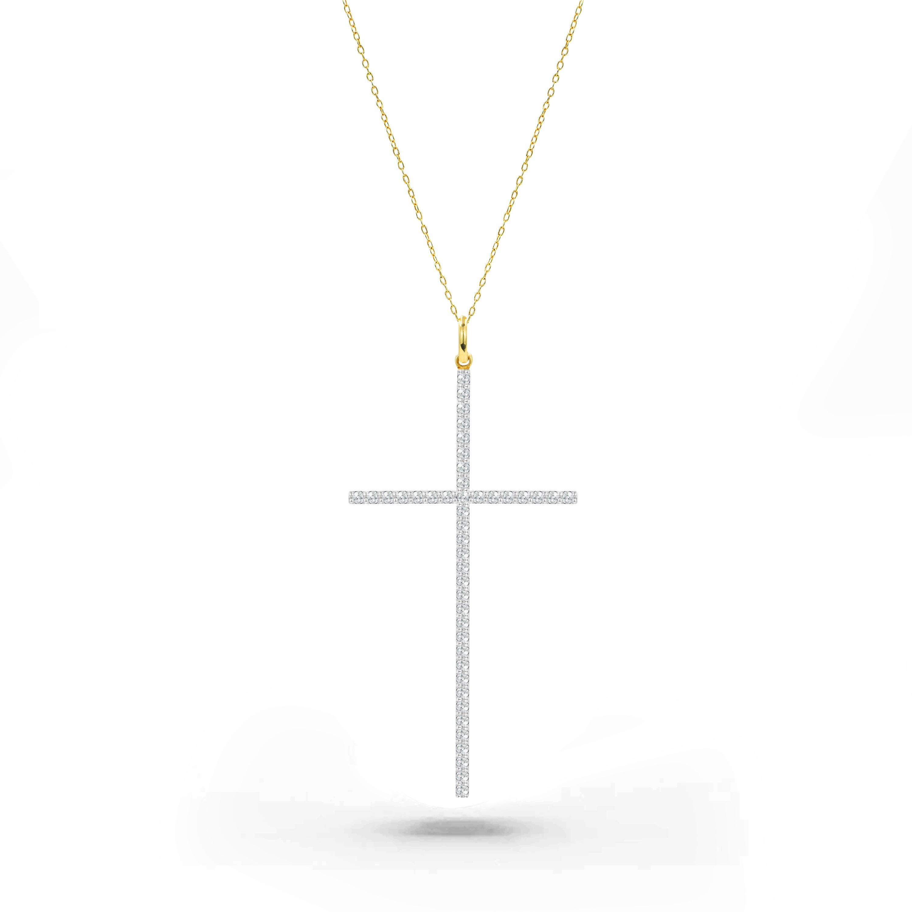 Sparkling Natural Diamond Long Cross Pendant Necklace is made of 18K solid gold.
Available in three colors of gold: White Gold / Rose Gold / Yellow Gold.

Lightweight and gorgeous natural genuine round cut diamonds. Each diamond is hand selected by