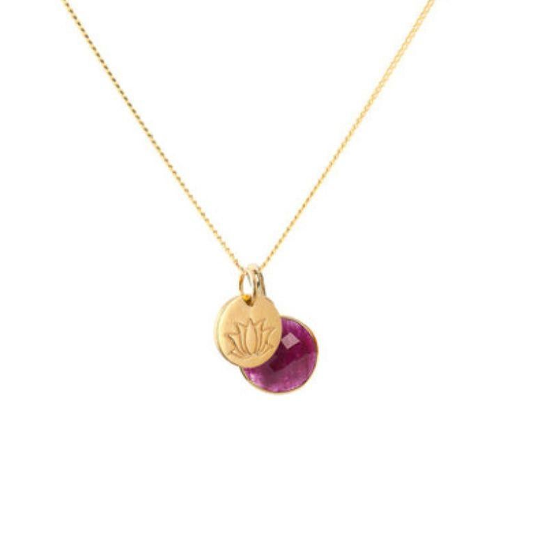 18K Gold Lotus Amulet + Amethyst Crown Chakra Pendant Necklace For Sale 3