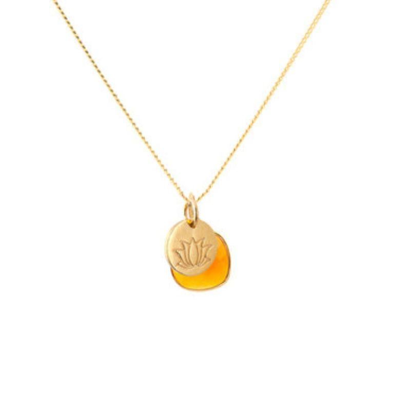 18K Gold Lotus Amulet + Citrine Solar Plexus Chakra Pendant Necklace For Sale 2