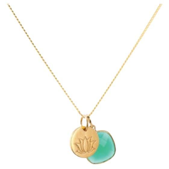 18 Karat Gold Lotus Amulet + Grüner Onyx Herz Chakra Anhänger Halskette