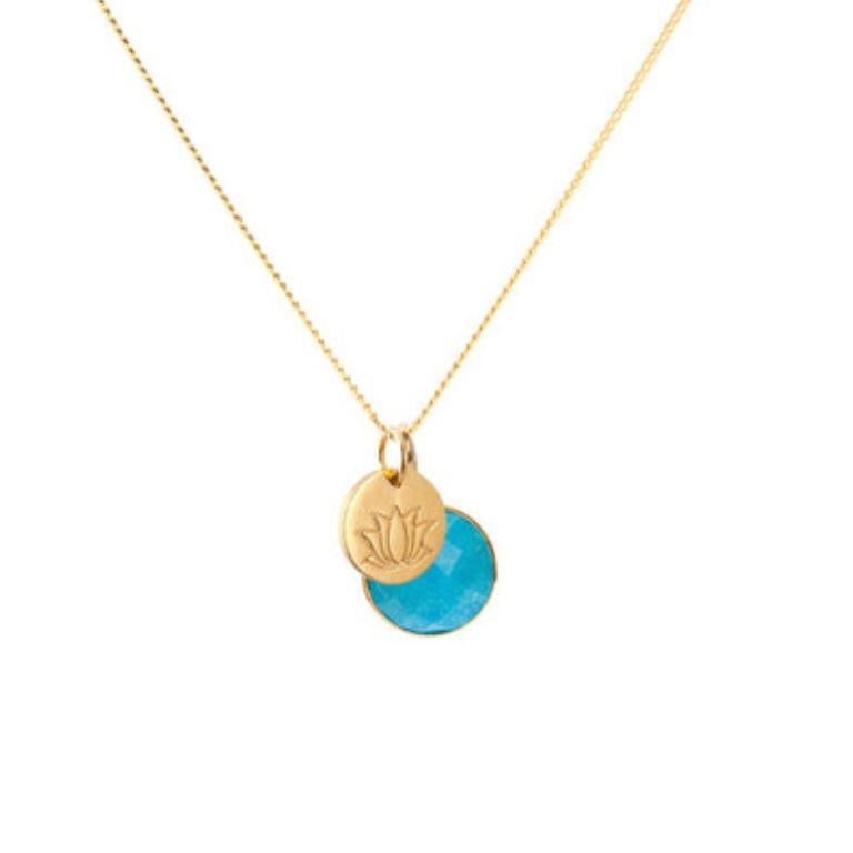 Women's or Men's 18K Gold Lotus Amulet + Lapis Lazuli Third Eye Chakra Pendant Necklace For Sale
