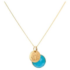 18 Karat Gold Lotus Amulet + Türkis Throat Chakra Anhänger Halskette