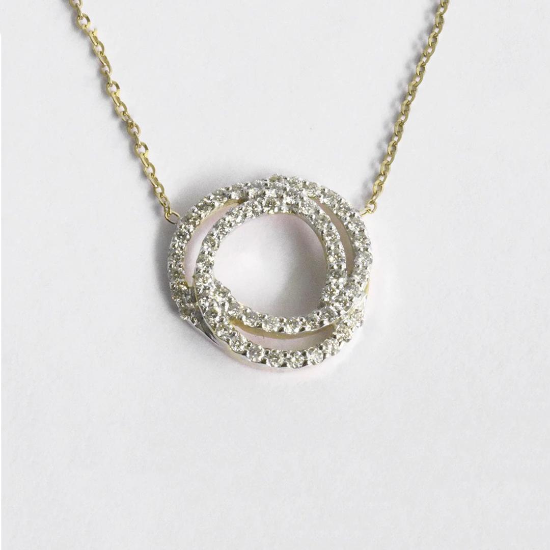 Modern 18k Gold Love Knot Diamond Pendant Necklace Diamond Love Necklace For Sale