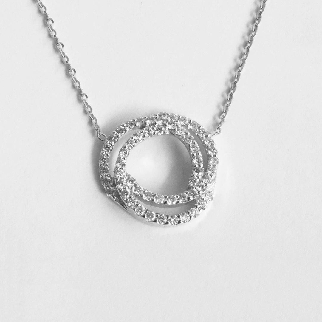 Round Cut 18k Gold Love Knot Diamond Pendant Necklace Diamond Love Necklace For Sale
