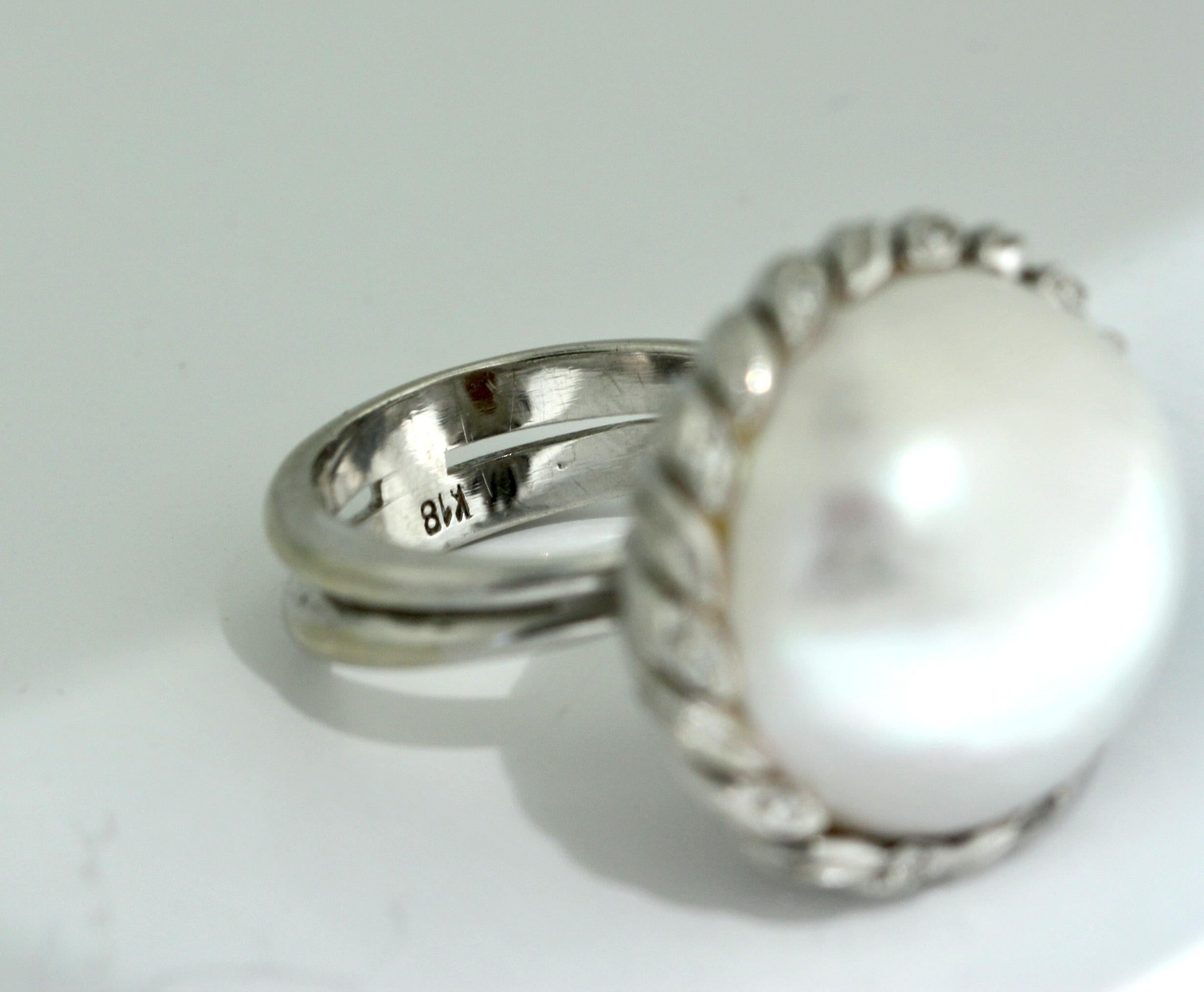 mabe pearl ring with diamonds