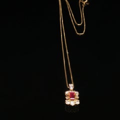 18K Gold Madagascar Pink Sapphire Diamond Pendant Necklace Adjustable 18" Estate