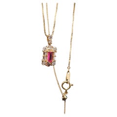 18K Gold Madagascar Pink Sapphire Diamond Pendant Necklace Adjustable 18" Estate